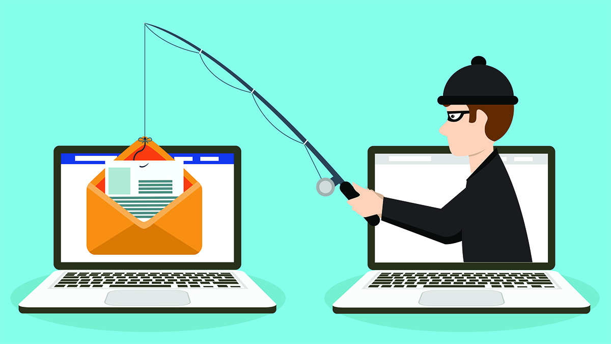 Cybercriminal using a fishing hook to steal an email