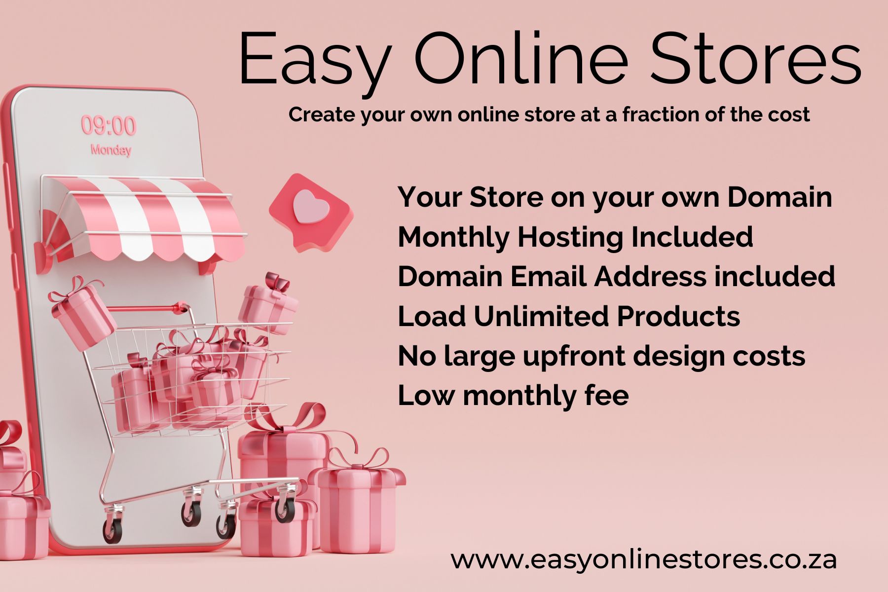 Easy Online Stores features and online shopping graphic