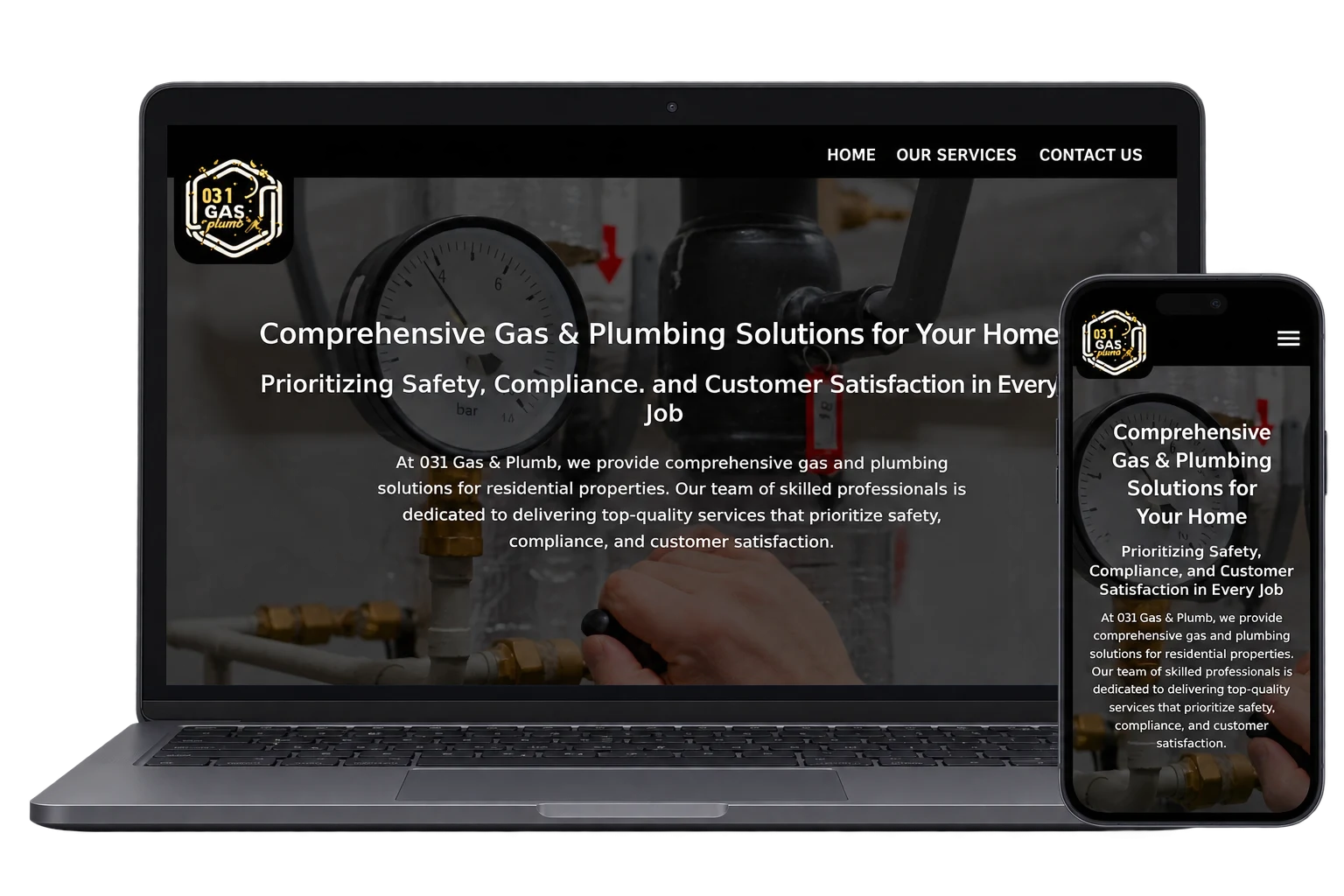 031 Gas & Plumb website 031 Gas & Plumb website displayed on a laptop and smartphone