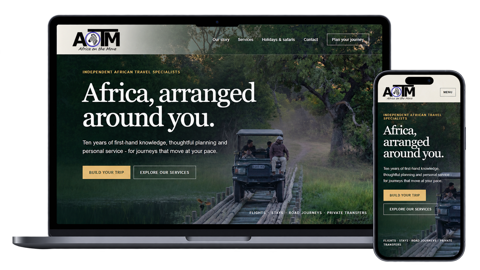 Africa on the Move responsive website displayed on a laptop and smartphone