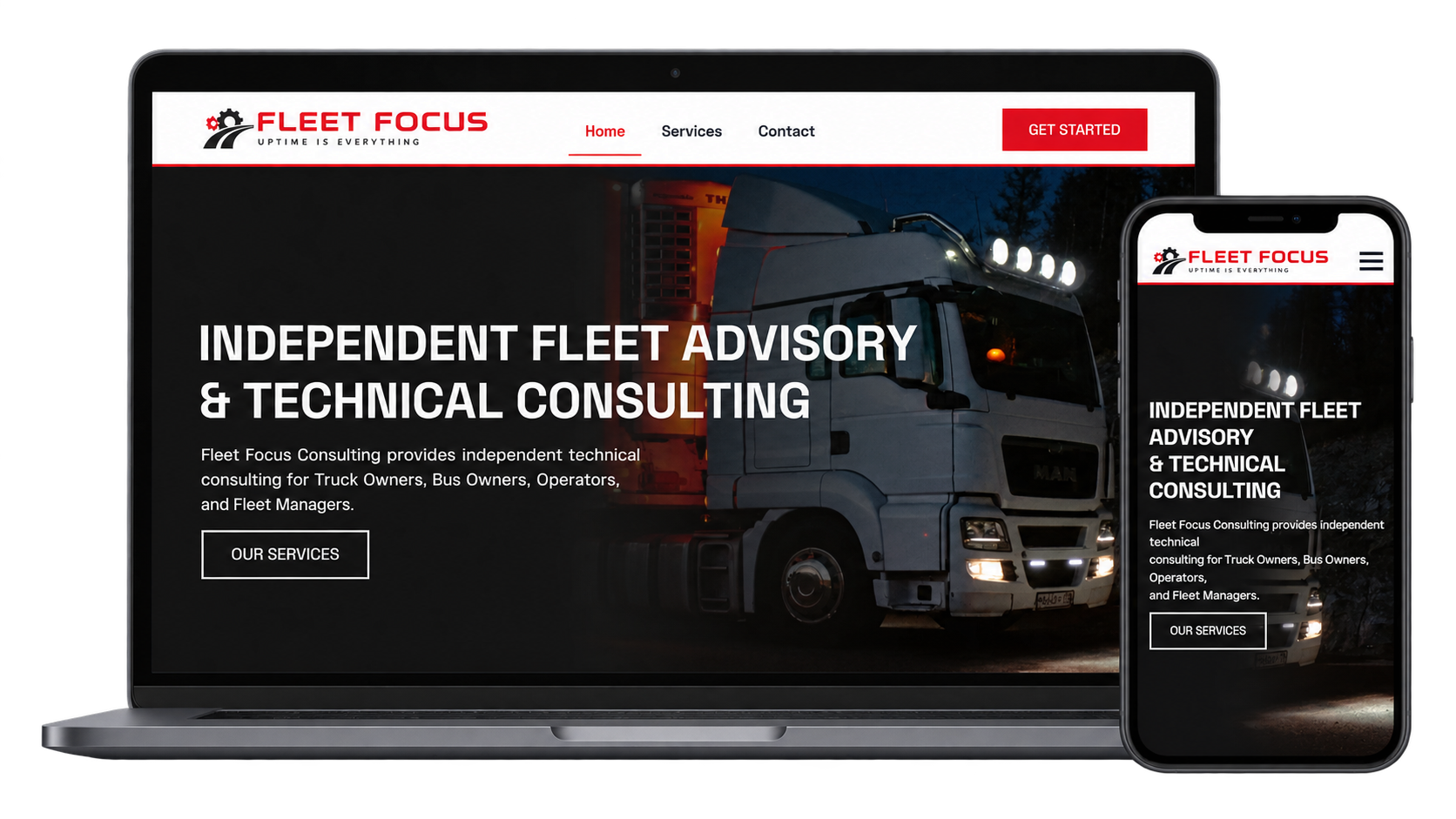 FleetFocus website displayed on a laptop and smartphone