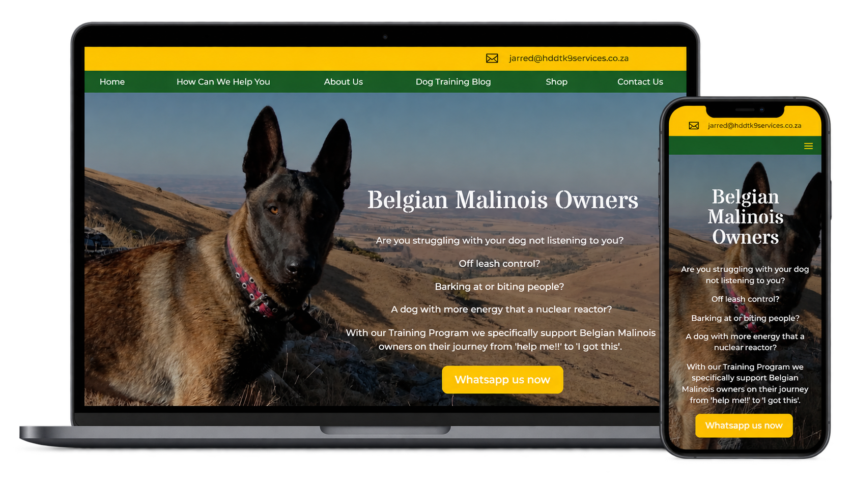 HDDT K9 Services website displayed on a laptop and smartphone