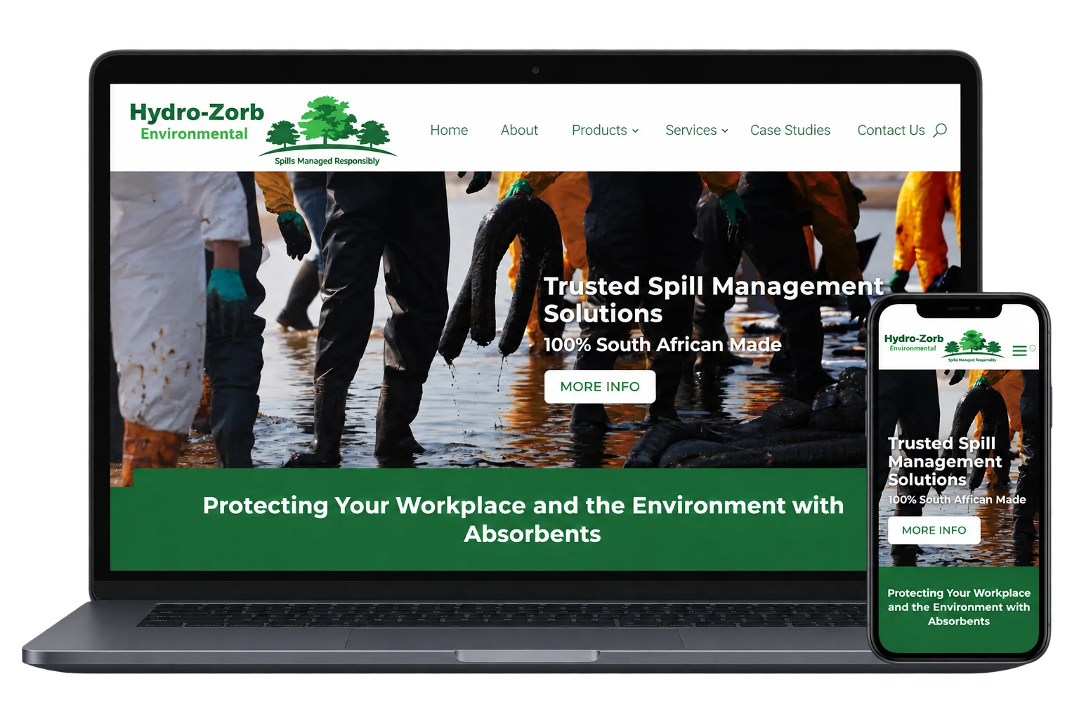 Hydro-Zorb Environmental website Hydro-Zorb Environmental website displayed on a laptop and smartphone