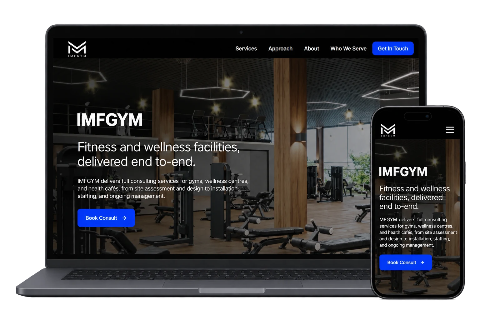 IMFGYM website IMFGYM website displayed on a laptop and smartphone