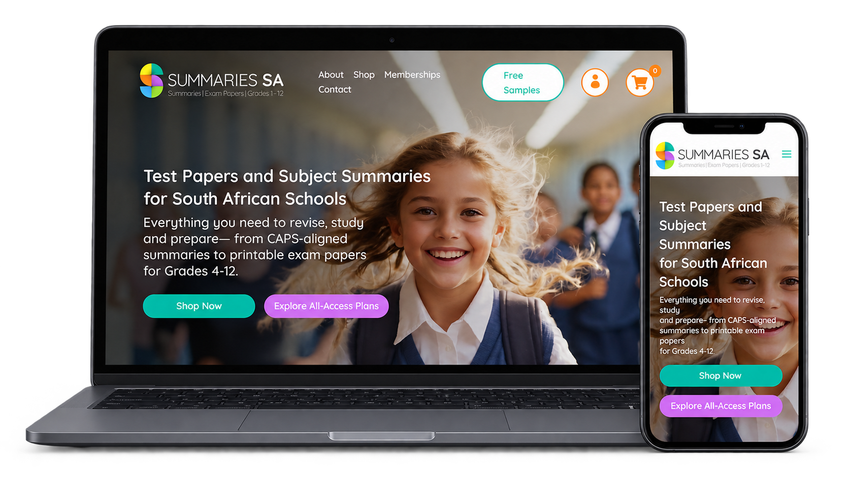Summaries SA online store displayed on a laptop and smartphone